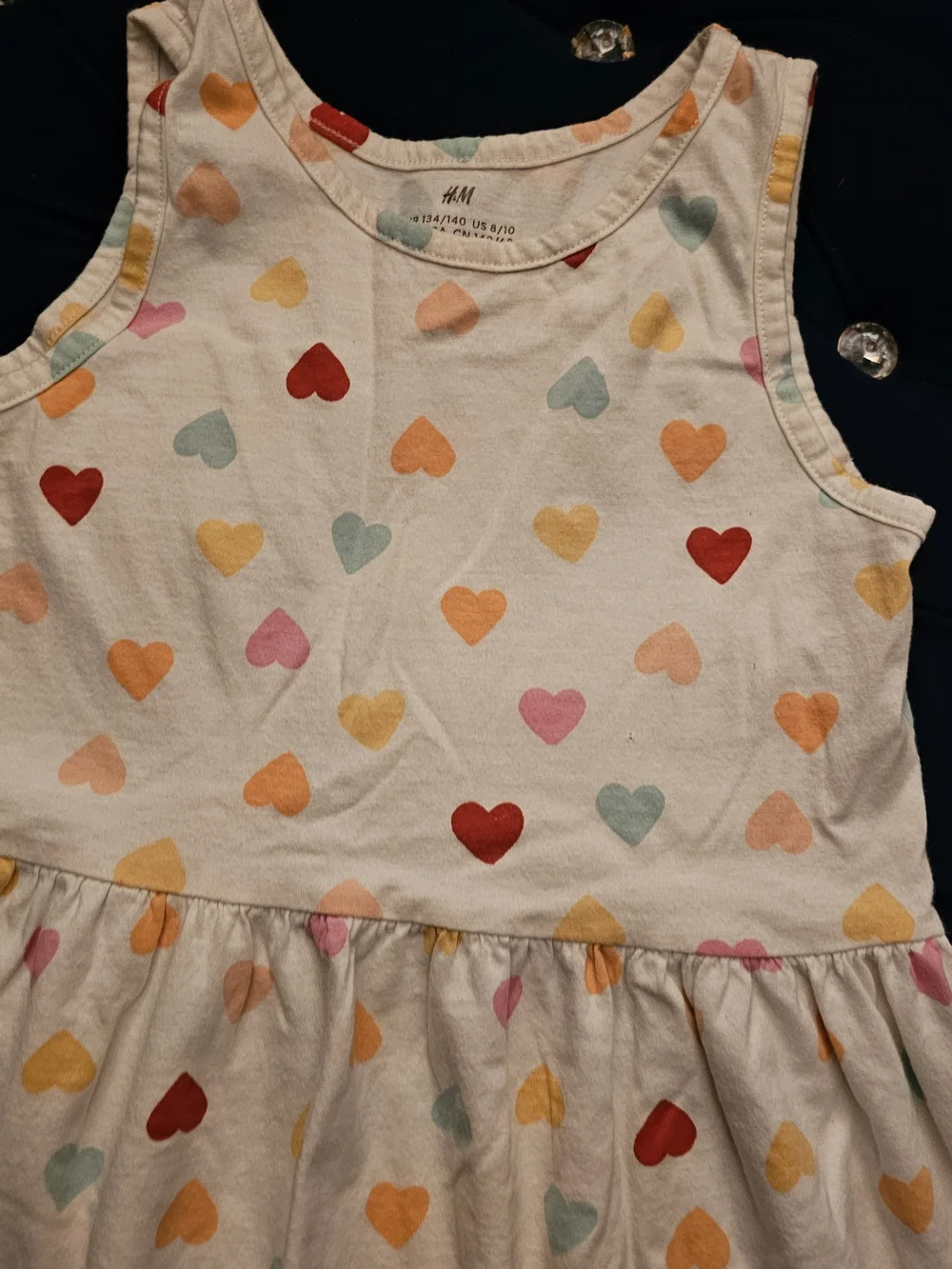 H&M White Tank Dress with Multi-Color Heart Print Size 8-10 Youth